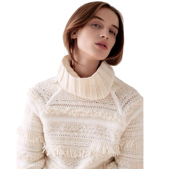 CLUB MONACO HANDKNIT WOOL Cream CHUNKY TURTLENECK SWEATER S - Picture 1 of 13